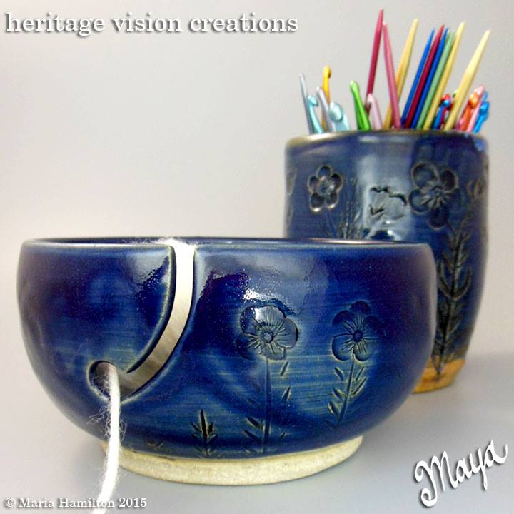 Blue Flax Yarn Bowl & Tool Cup