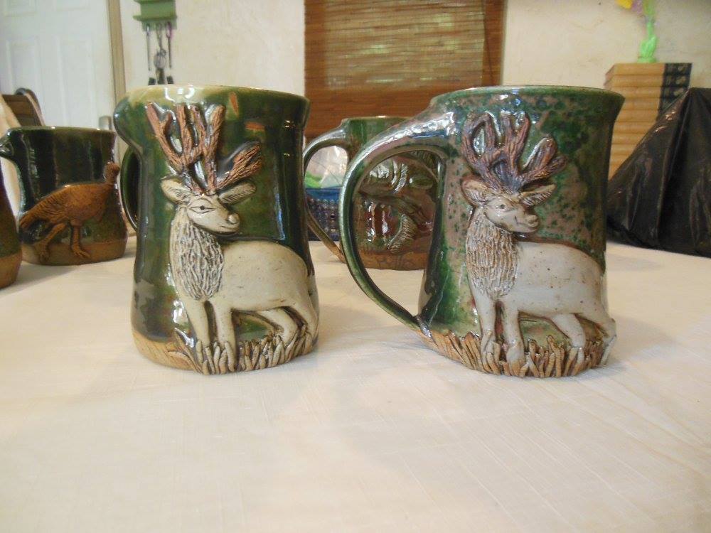 Deer Mugs in Green and White