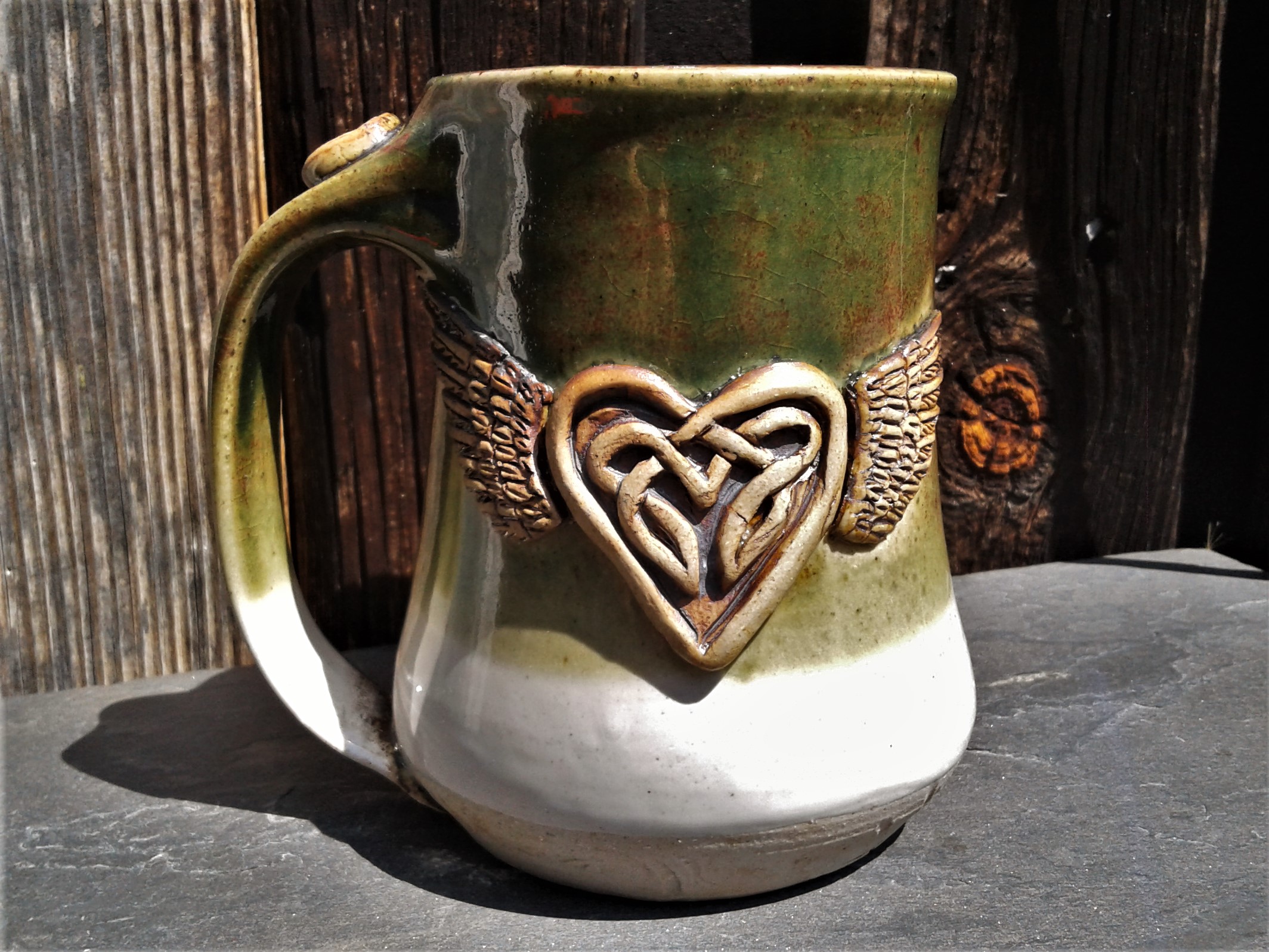 Green Winged Celtic Knotwork Heart Mug