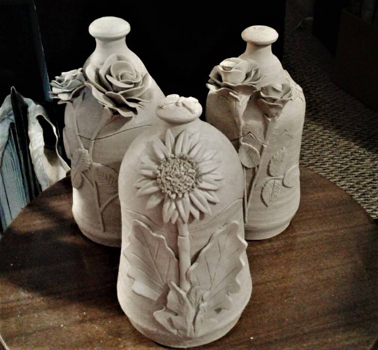 2 Piece Floral Puzzle Jars - Greenware Stage