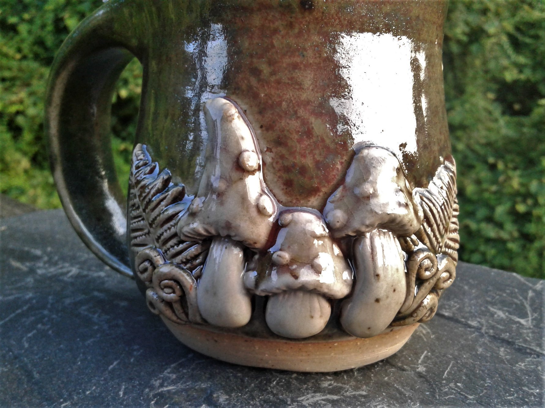 Mushroom Mug with Fern Leaves