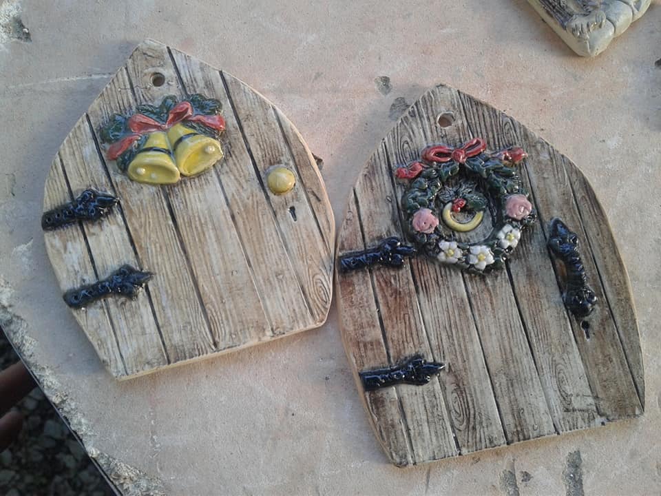 Holiday Fairy Doors with Bells and Christmas Wreath