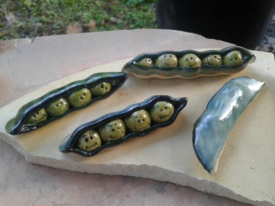 Peas in a Pod made from handle making scraps and representing different family sizes
