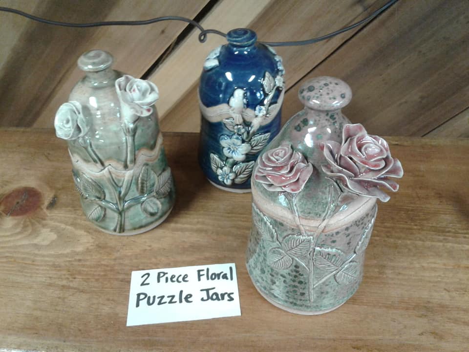 2 Piece Floral Puzzle Jars