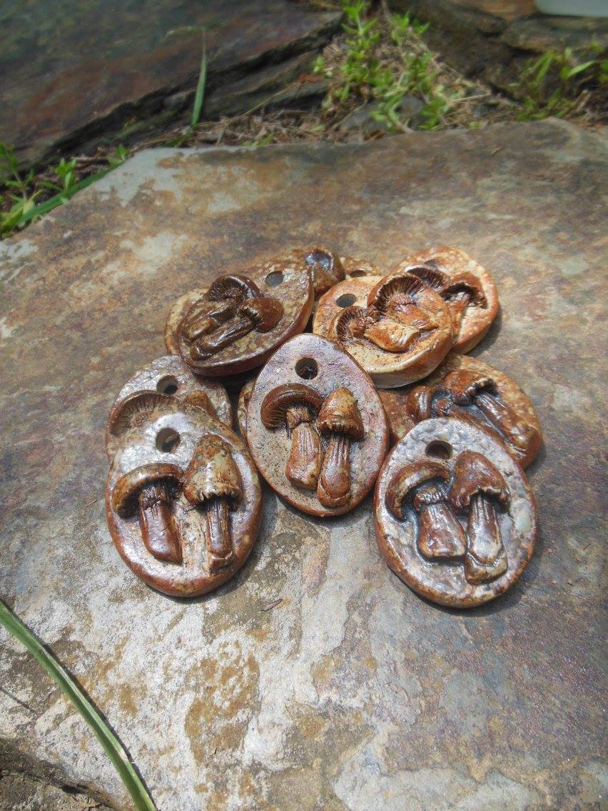 Wood fired mushroom pendants