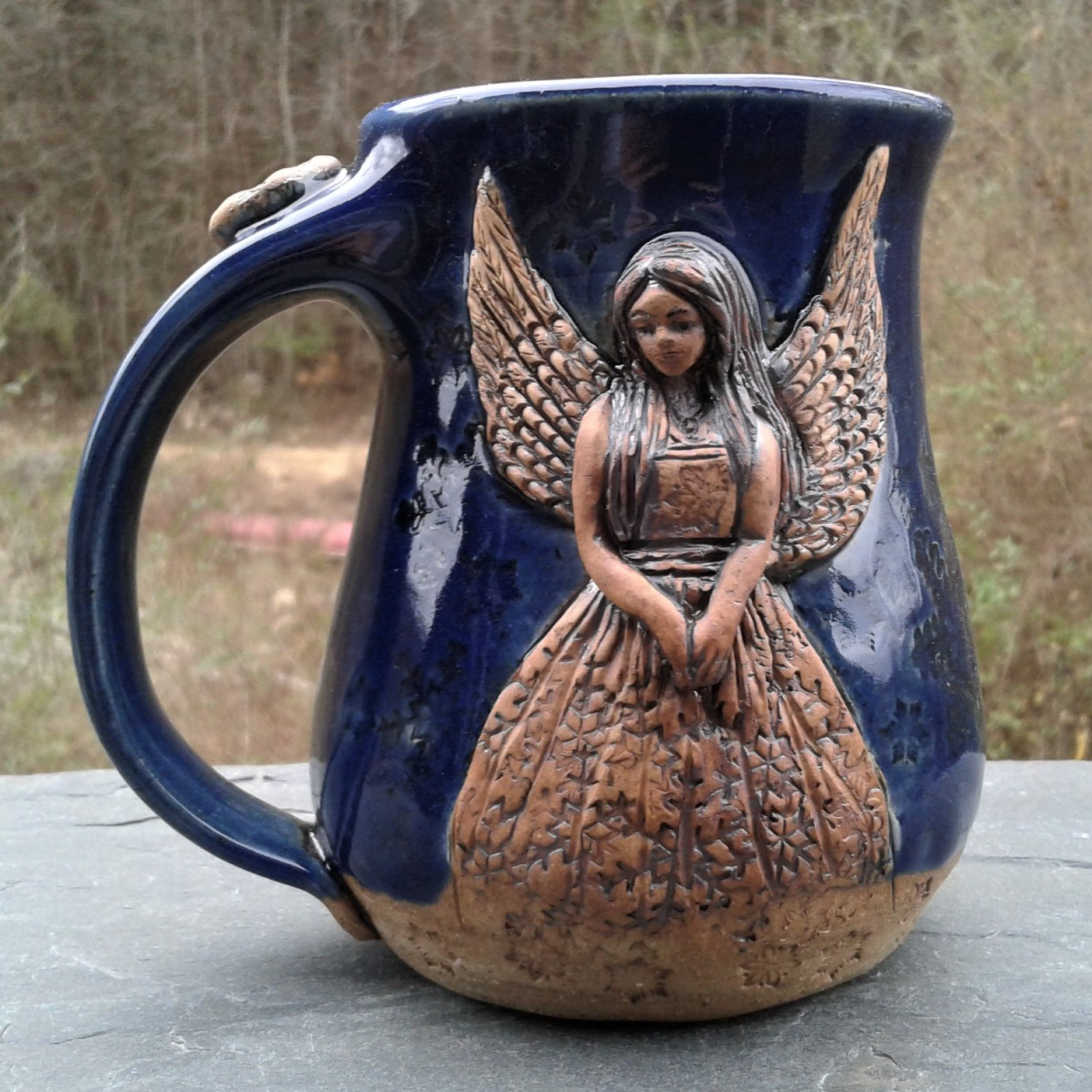 Snowflake Angel Mug in Dark Blue with Iron Oxide