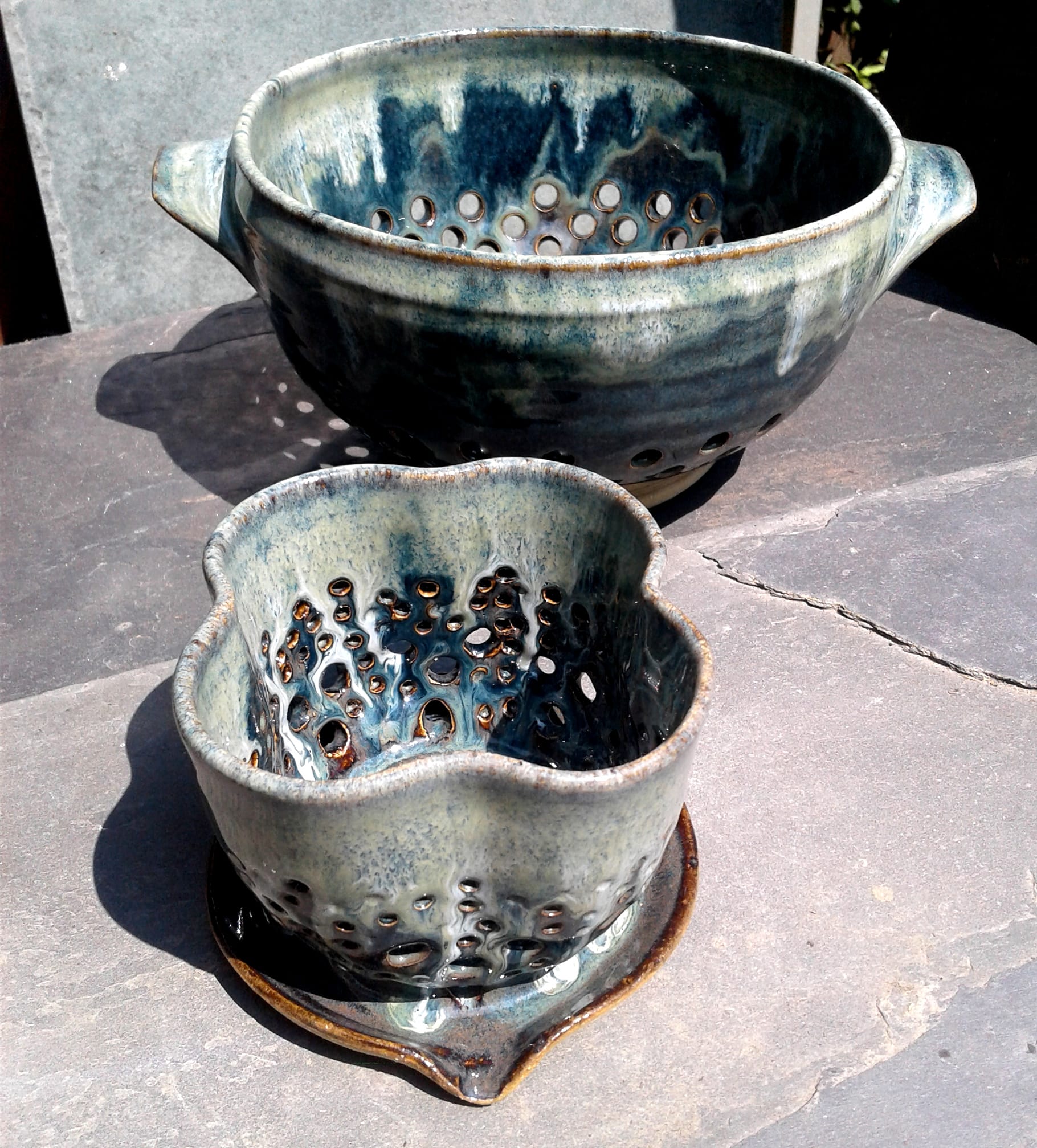 Rutile Blue & Green Berry Bowl and Collander