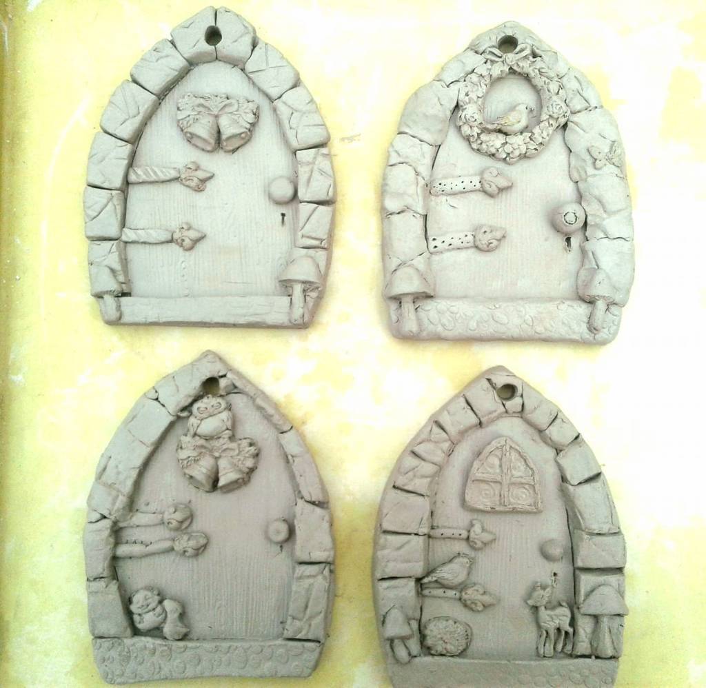 Clay fairy garden doors made by young students at Fun with Fairy Doors workshop
