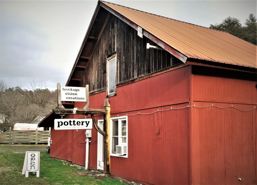 Old Pottery Store & Studio in Brasstown, NC in a big red barn